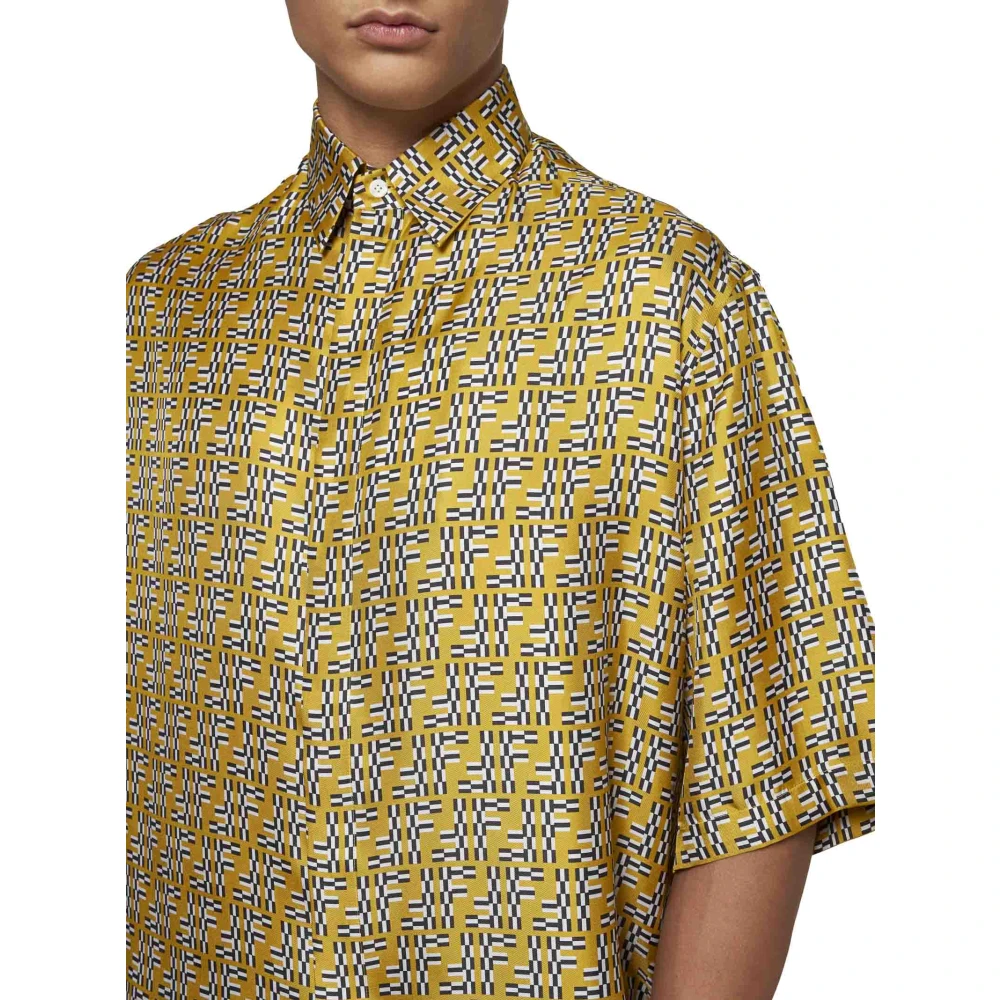 Fendi Zijden FF Labyrint Print Shirt Yellow Heren