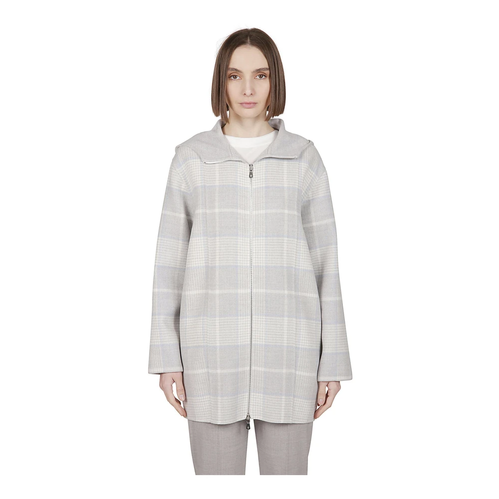 Eleventy Dubbel Check Wollen Jas Volledige Rits Gray Dames