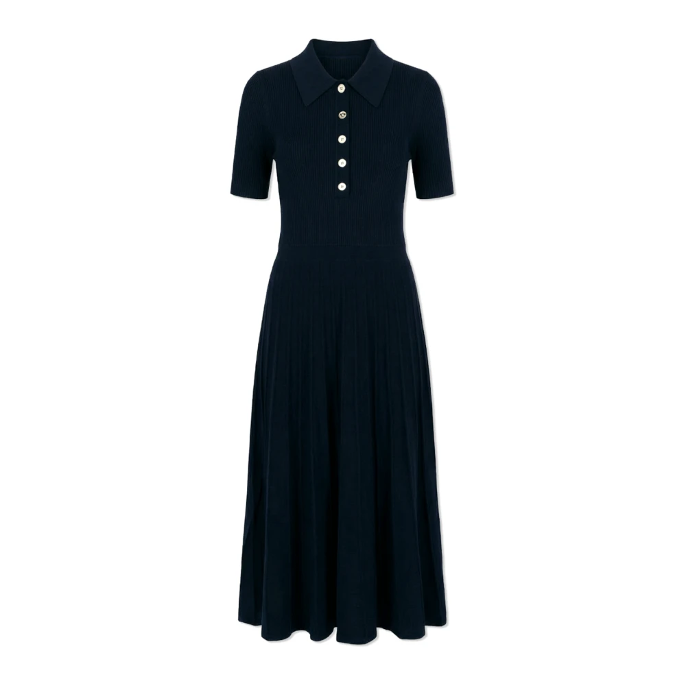Michael Kors Femme Bleu Robes, Taille: 44 Fr Robe Midi Polo En Maille Stretch Côtelée