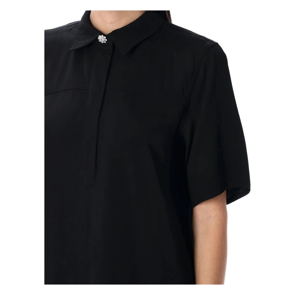 Ganni Zwarte Viscose Twill Mini Jurk Black Dames