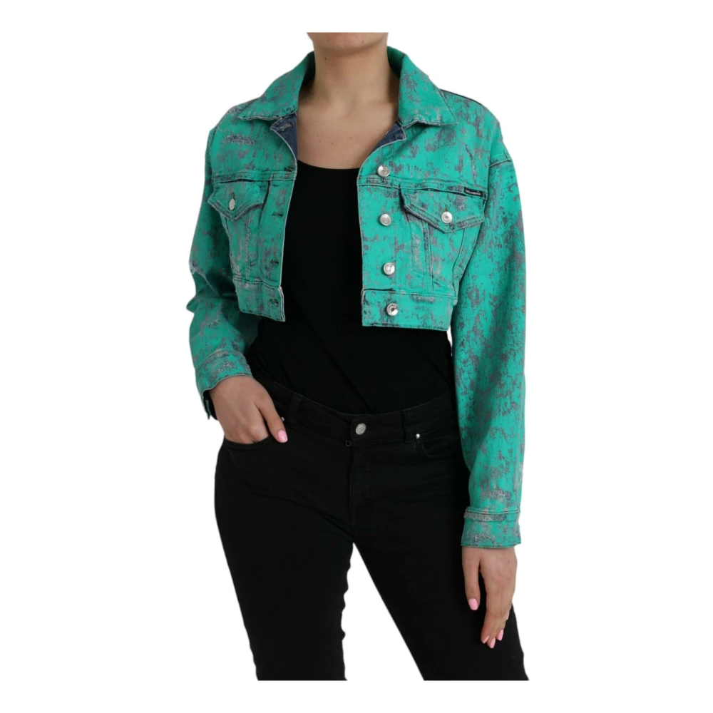Dolce & Gabbana Groene Tie Dye Cropped Denim Jack Green Dames