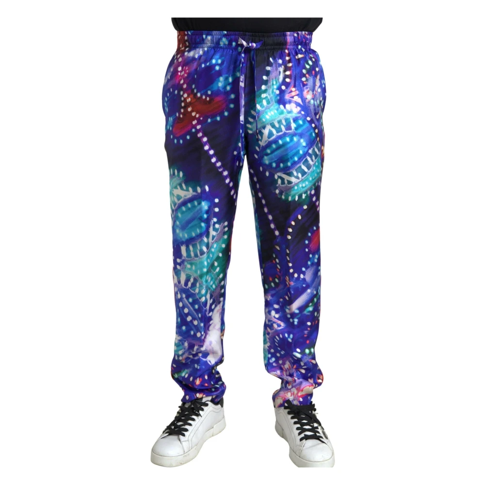 Dolce & Gabbana Men's Multicolor Sweatpants, M, Abstract Print Silk Trousers
