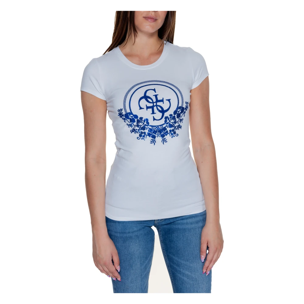 Guess Wit Print Ronde Hals T-Shirt White Dames