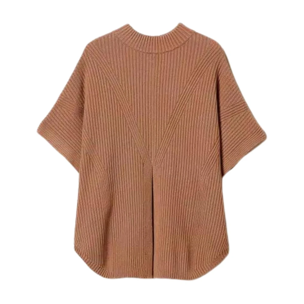 Twinset Gebreide Poncho Stijl Jas Brown Dames