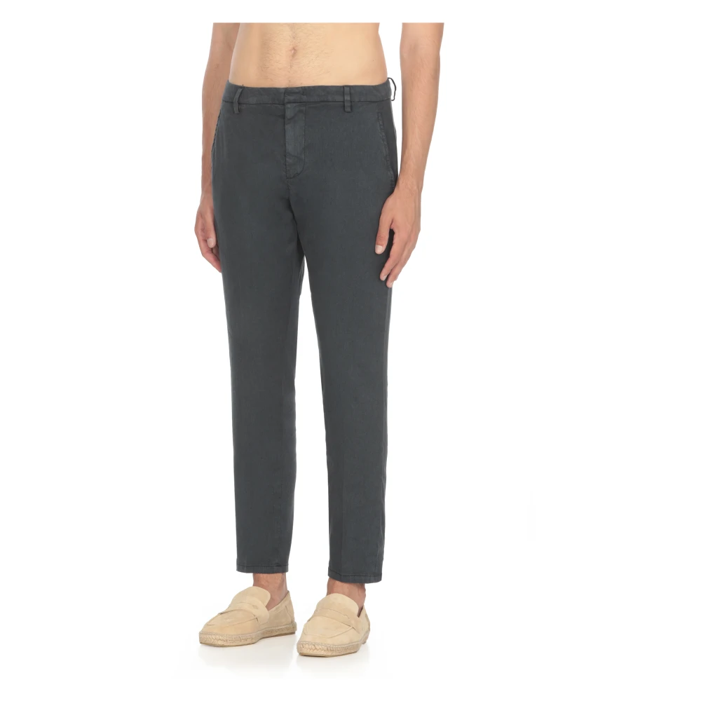 Dondup Blauwe Linnen Broek Met Rits Zakken Blue Heren