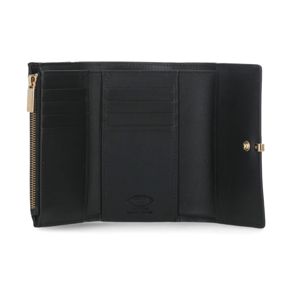 TOD'S Zwarte Leren Portemonnee met Kaartsleuven Black Dames