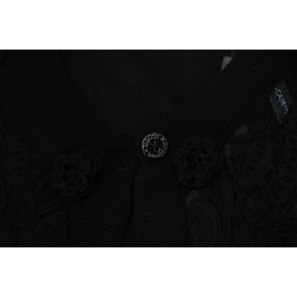 Dolce & Gabbana Elegante Zwarte Bloemen Kant Vest Black Dames