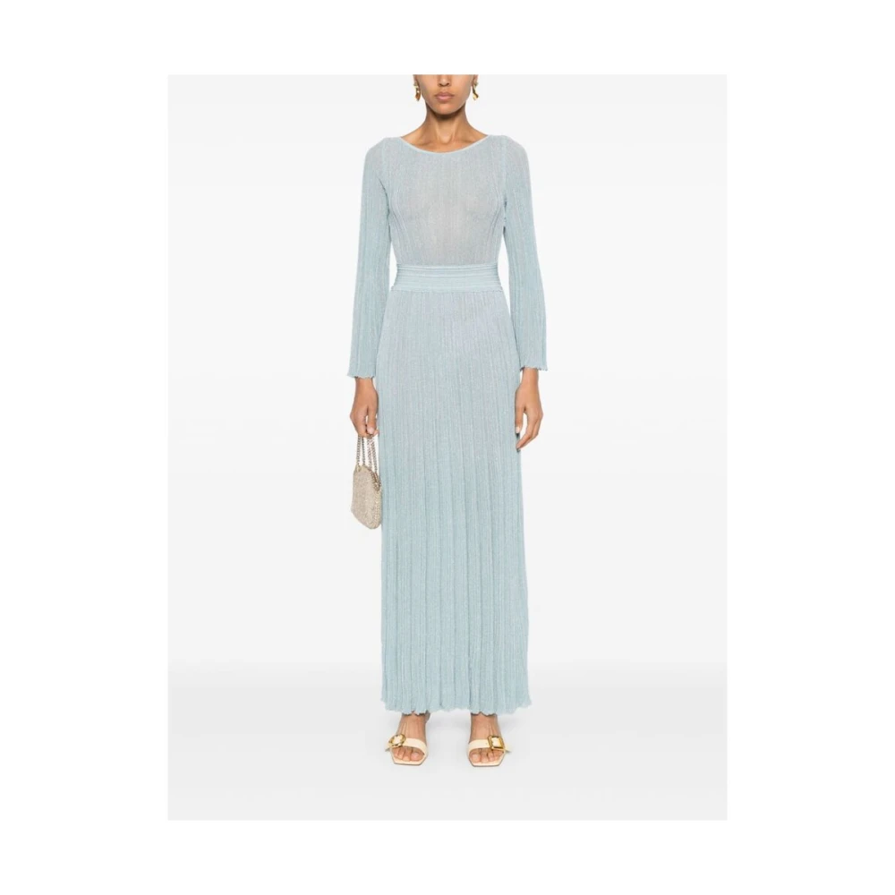 Antonino Valenti Blauwe Metallic Plissé Jurk met Lange Mouwen Blue Dames