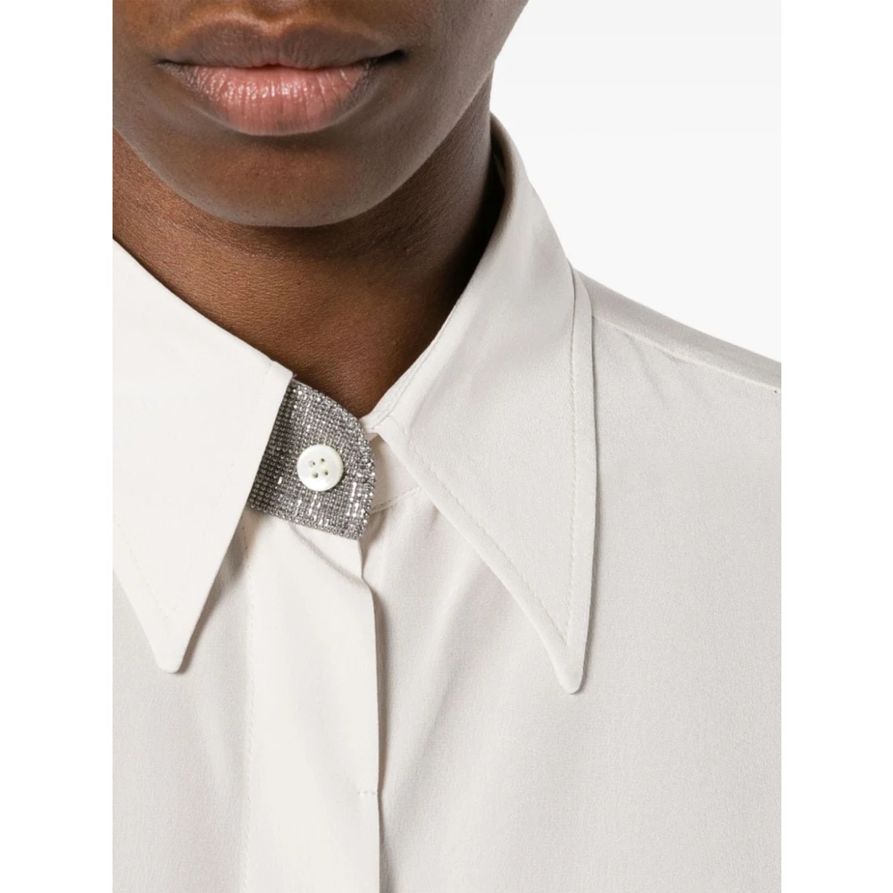 BRUNELLO CUCINELLI Ivoor Crepe de Chine Shirt met Monile Detail White Dames