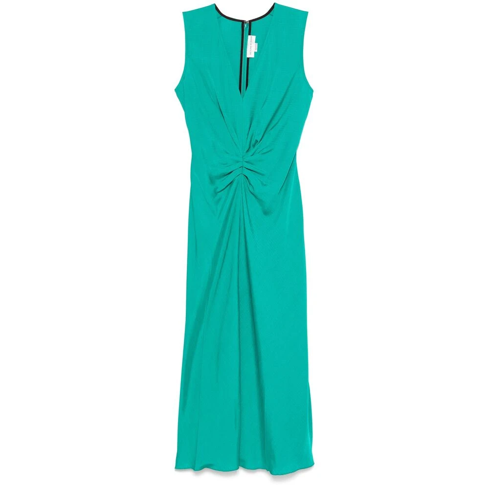 Victoria Beckham Teal Green V-hals Jurk met Gerimpelde Plooien Green Dames