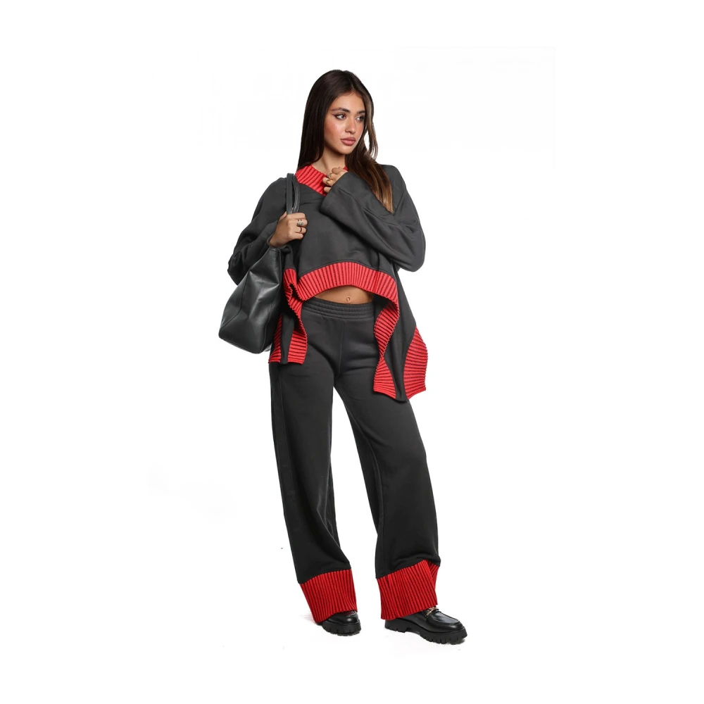 Jijil Rode en zwarte katoenmix broek Black Dames