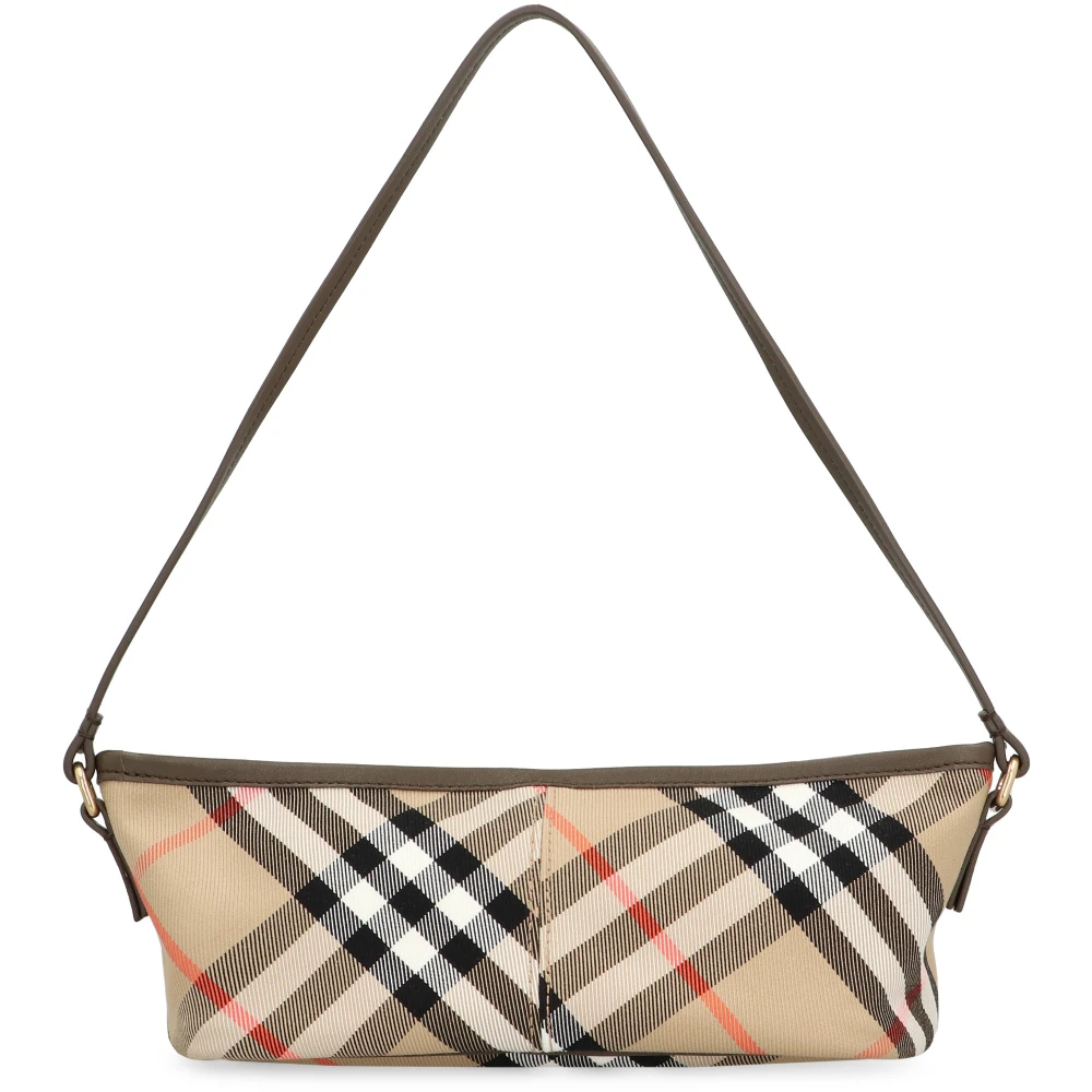 Burberry Check Mini Schoudertas met Leren Details Beige Dames