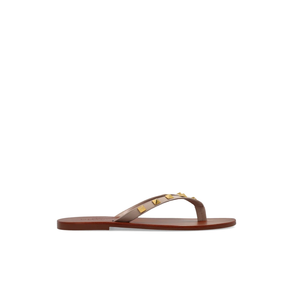 Valentino Garavani Rockstud Leather Slide - Female - Flip Flops - Beige - 5 Uk - Shoes