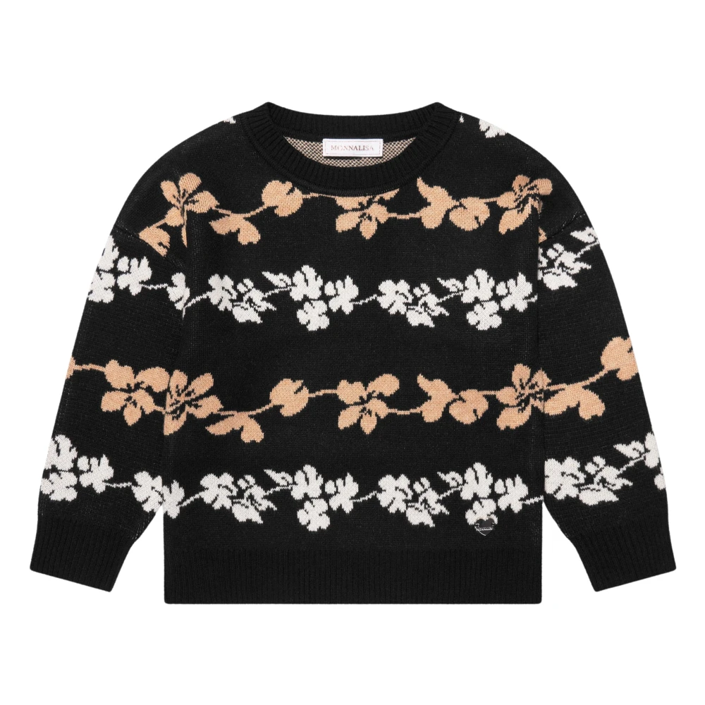 Monnalisa Black Kids Knitwear, Female, 4 Y, Girls Jacquard Knitted Jumper In