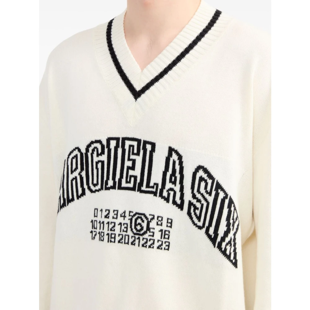 MM6 Maison Margiela V-hals gebreid vest White Heren