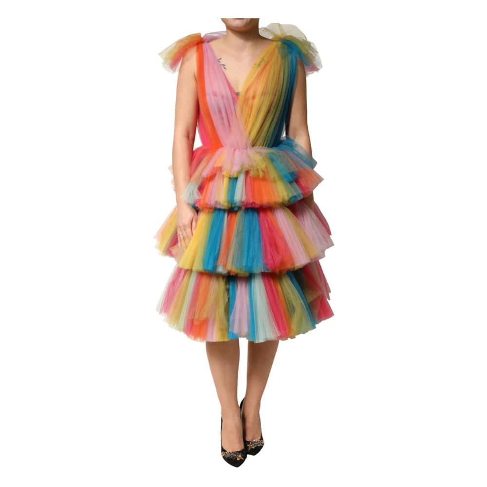 Dolce & Gabbana , Midi Dresses, Female, Multicolor, S, Tiered Tulle Midi Dress