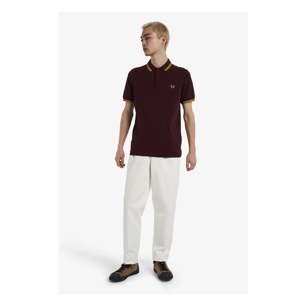 Fred Perry Slim Fit Twin Tipped Polo in Oxblood Electric Yellow Gold Red Heren