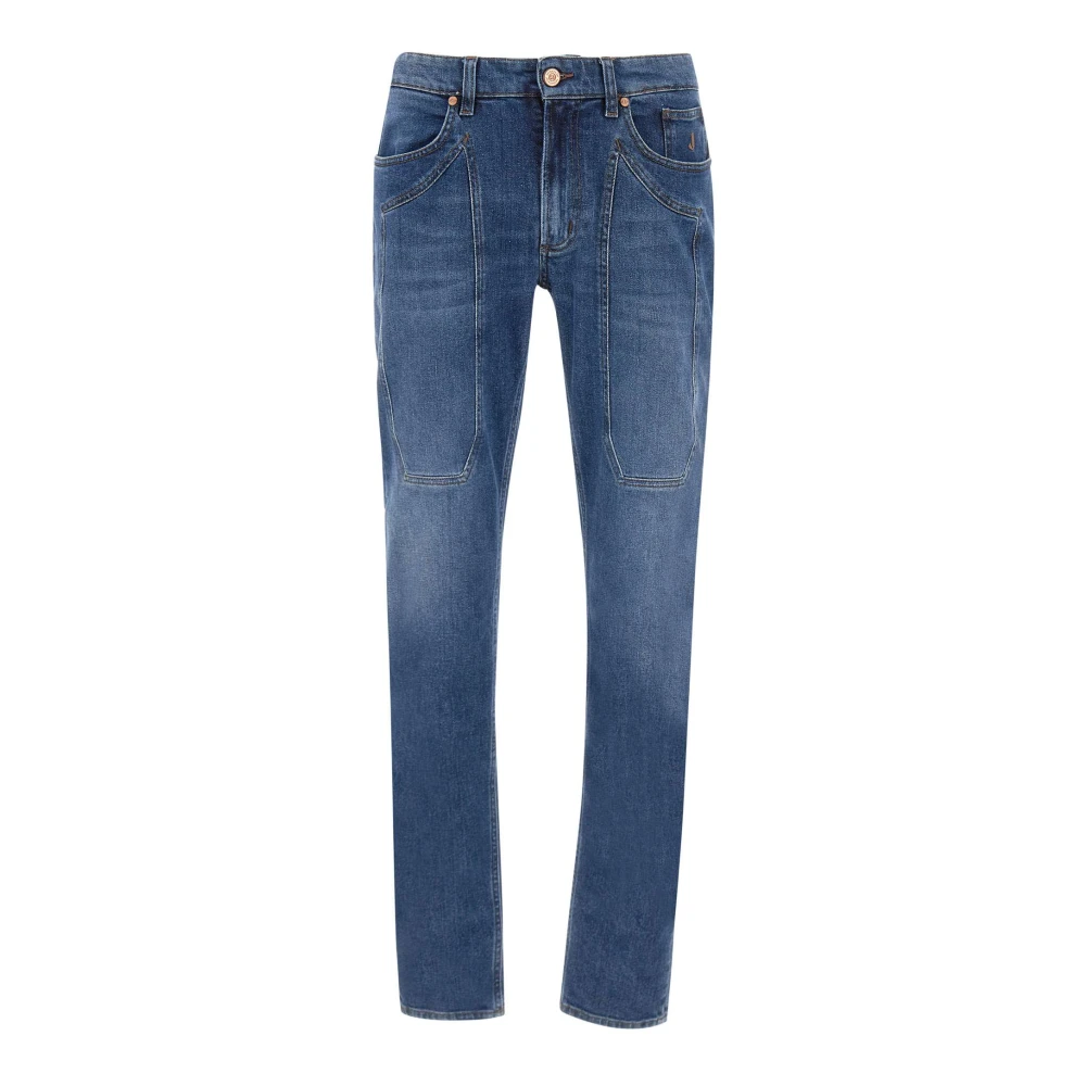 Jeckerson Slim Fit Denim Jeans met Patches Blue Heren