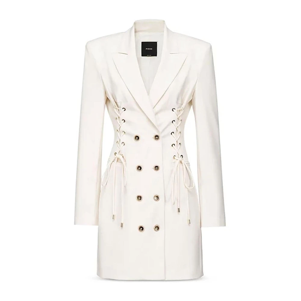 pinko Witte Double-Breasted Kant Jas White Dames