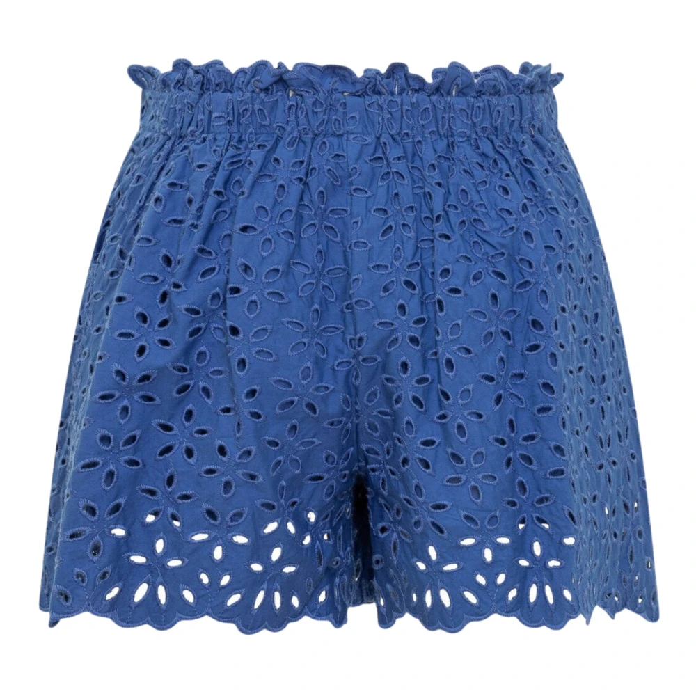 pinko Geborduurde shorts met hoge taille en ruches Blue Dames