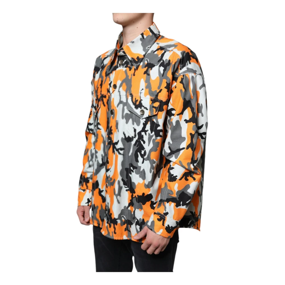 Dolce & Gabbana Camouflage Denim Kraagjas Multicolor Heren