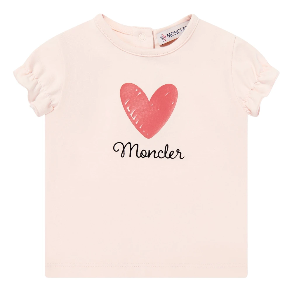 Moncler Heart Logo T-Shirt - Female - Kids Short Sleeve T-Shirts - Pink - 9 M - Kids