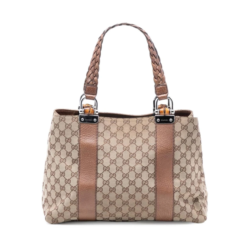 Gucci Vintage Women's Brown Vintage Handbags, One Size, Pre-Owned Monogram Bamboo Handle Tote Bag