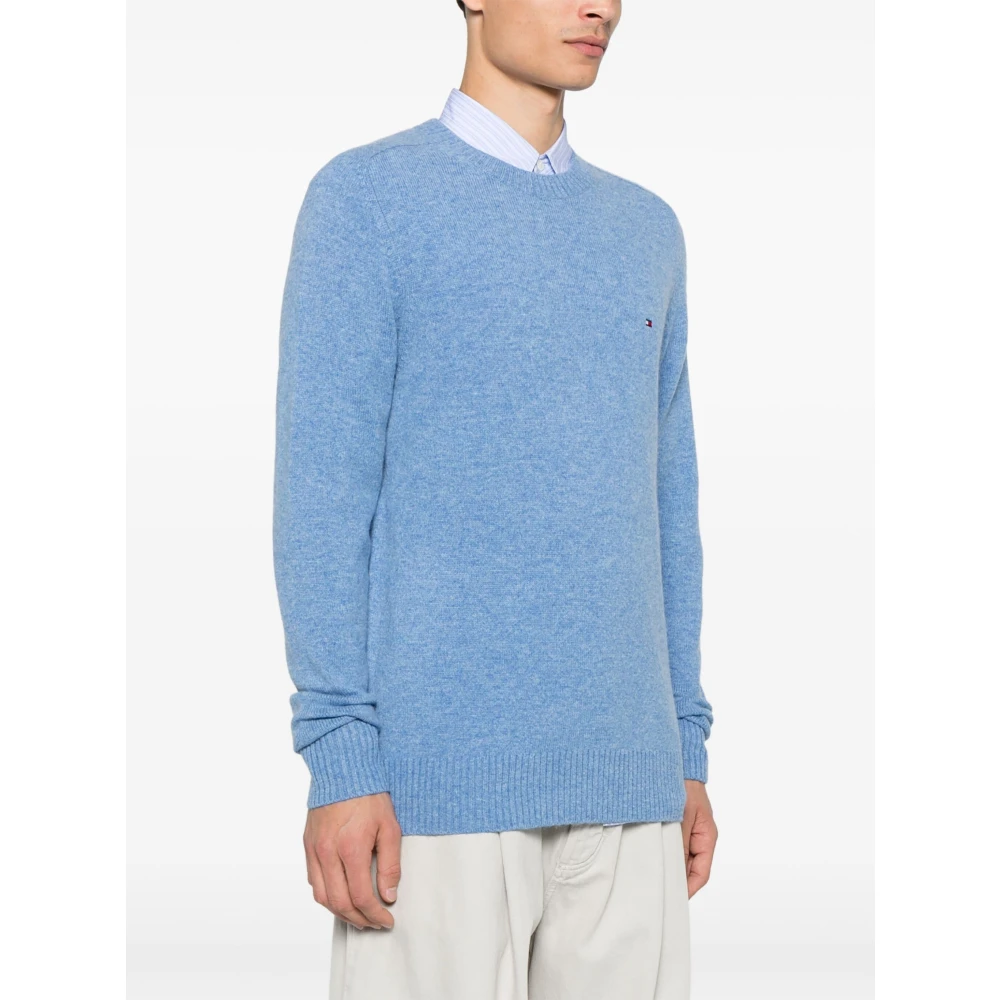 Tommy Hilfiger Blauwe Lamswol Crew Neck Trui Blue Heren