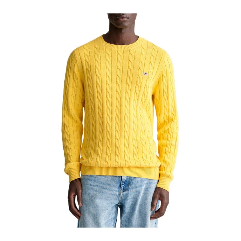 Gant Bomullskabel C-hals tröja Yellow, Herr