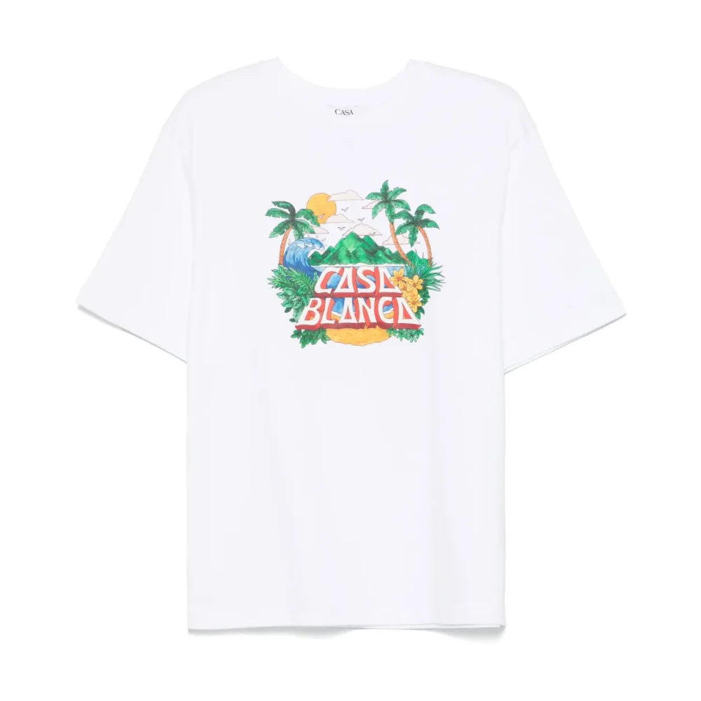 Casablanca Beach Wave Ronde Hals Korte Mouw T-shirt White Heren