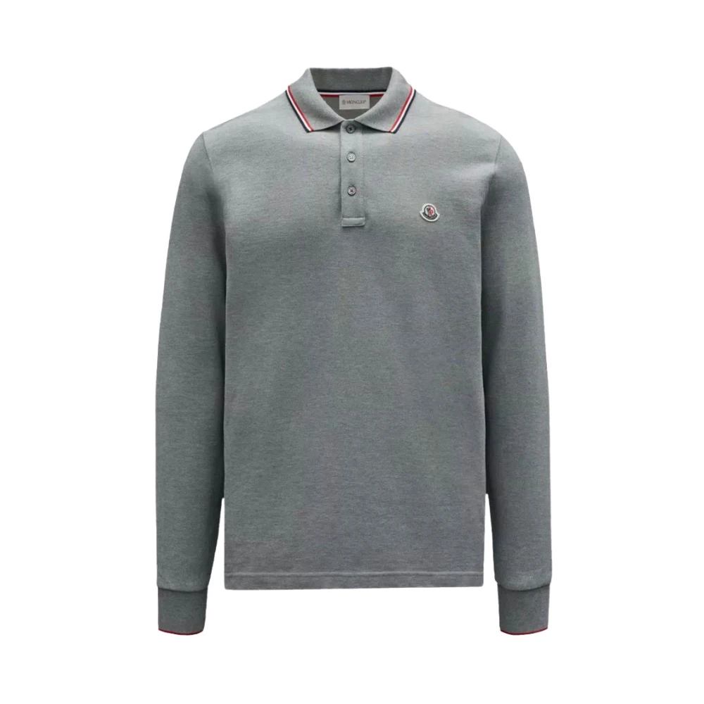Moncler Lange Mouw Polo in Tijdloos Design Gray Heren