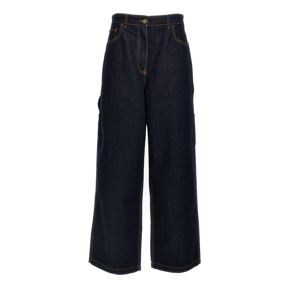 Etro Women's Blue Wide Trousers, W27, Sparkling Effect Cotton Denim Jeans