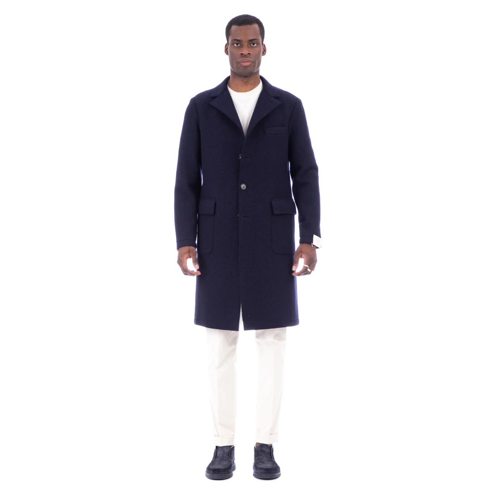 Eleventy Men's Blue Single-Breasted Coats, M, Wool Jersey Coat