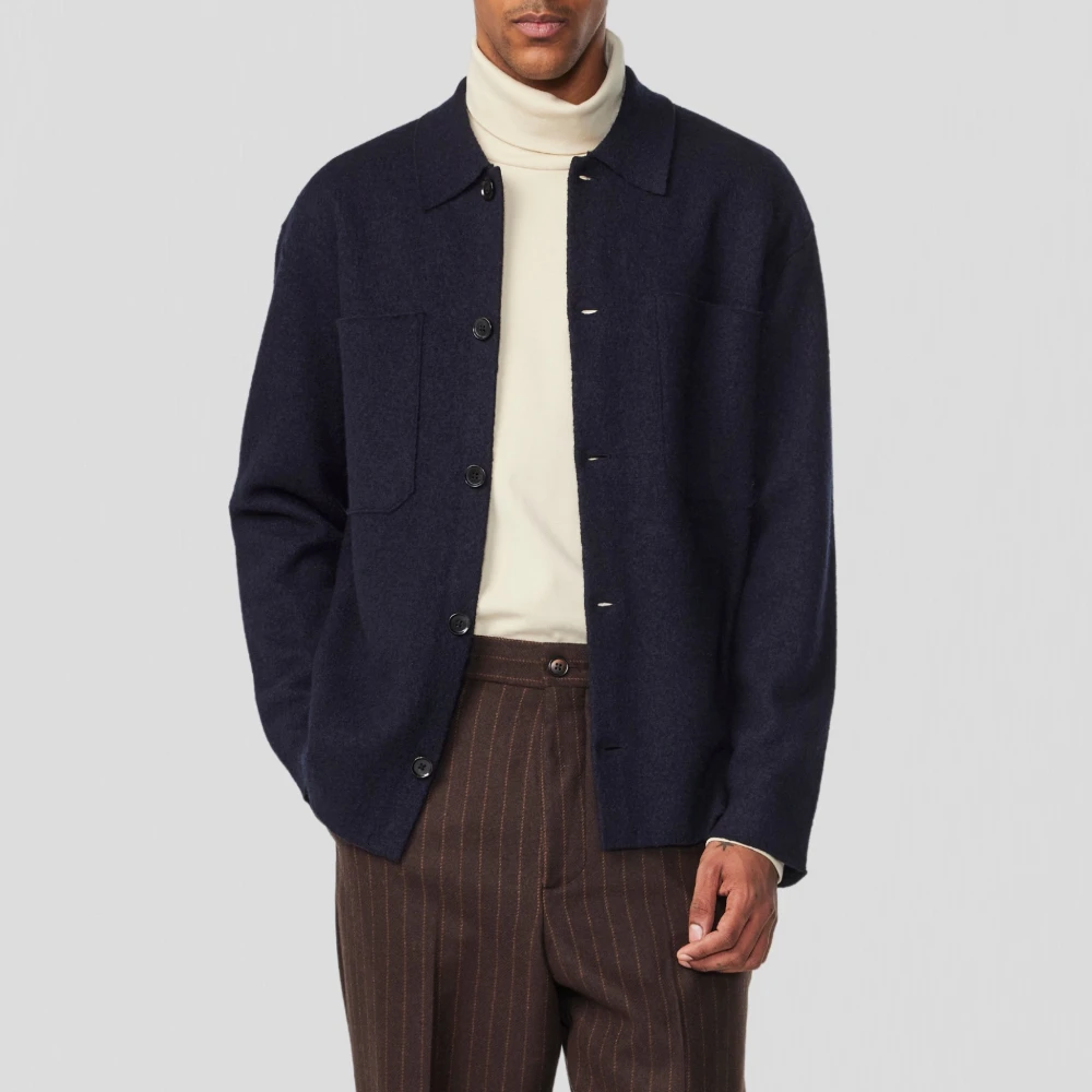 Nn07 Gekookt Merinowol Overshirt Navy Blauw Blue Heren