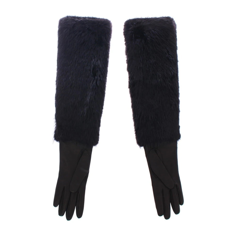 Dolce & Gabbana Luxe Zwarte Beaver Bont Handschoenen Black Dames