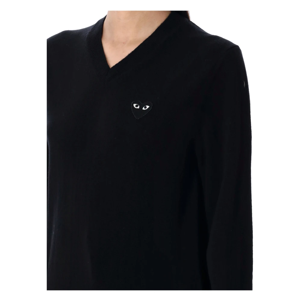 Comme des Garçons Zwarte Wol V-hals Gebreid Black Dames