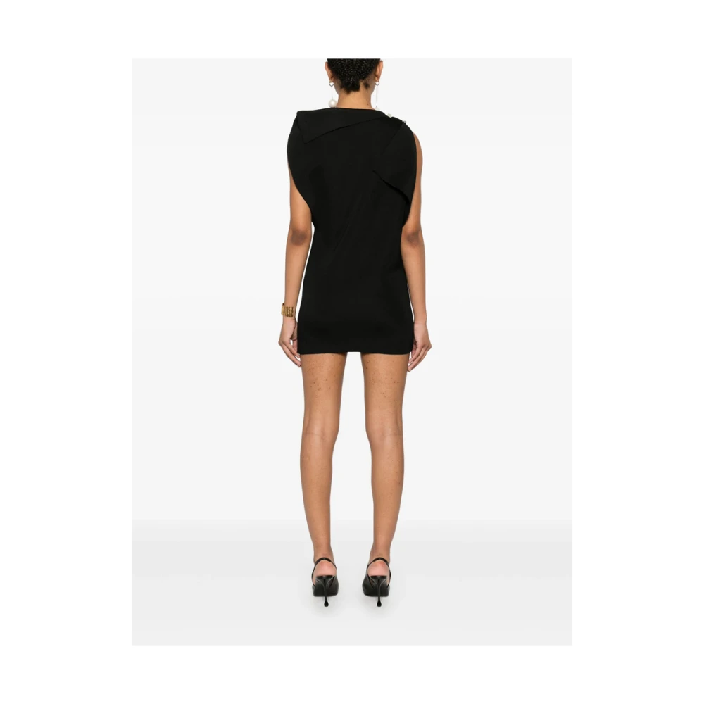 Jacquemus Zwarte Asymmetrische Cowl Neck Jurk Black Dames