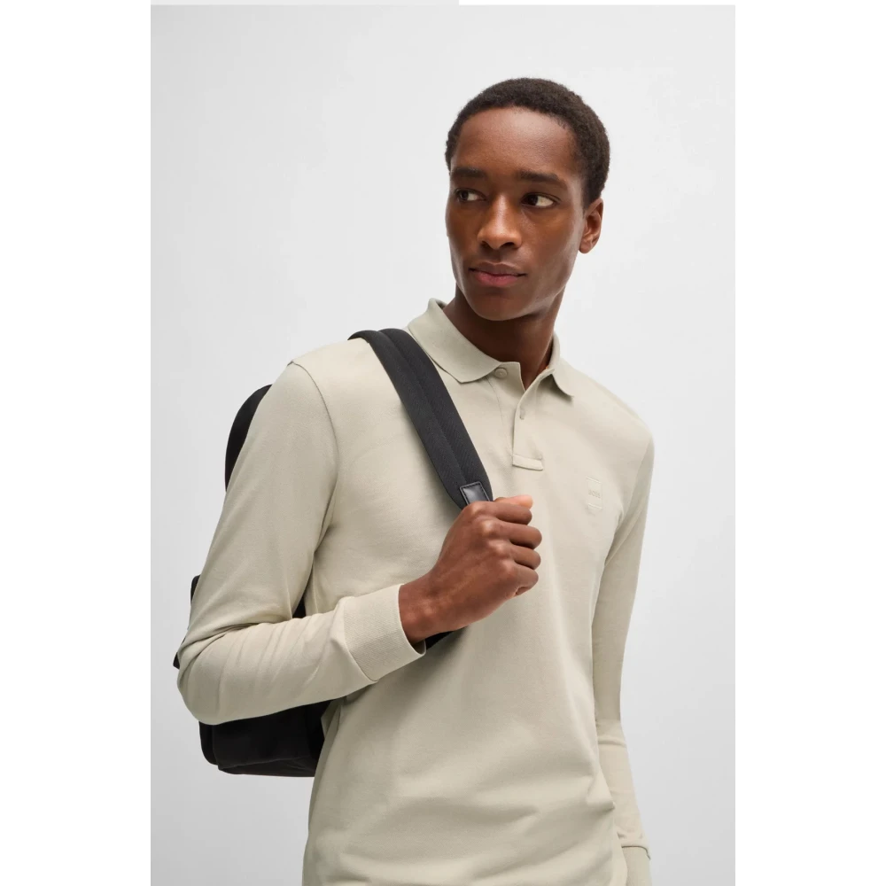 Hugo Boss Heren Passerby Lange Mouw Polo Shirt Beige Heren