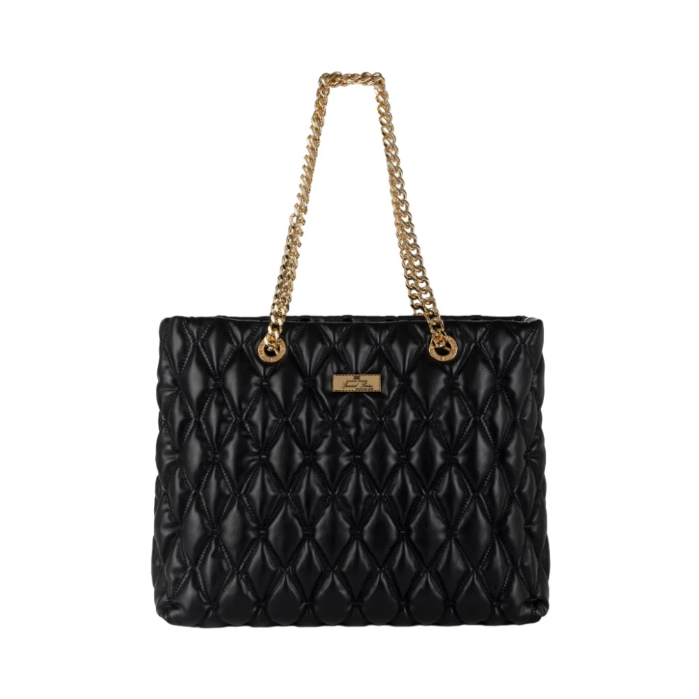 Elisabetta Franchi Zwarte Shopper Tas met Gouden Details Black Dames