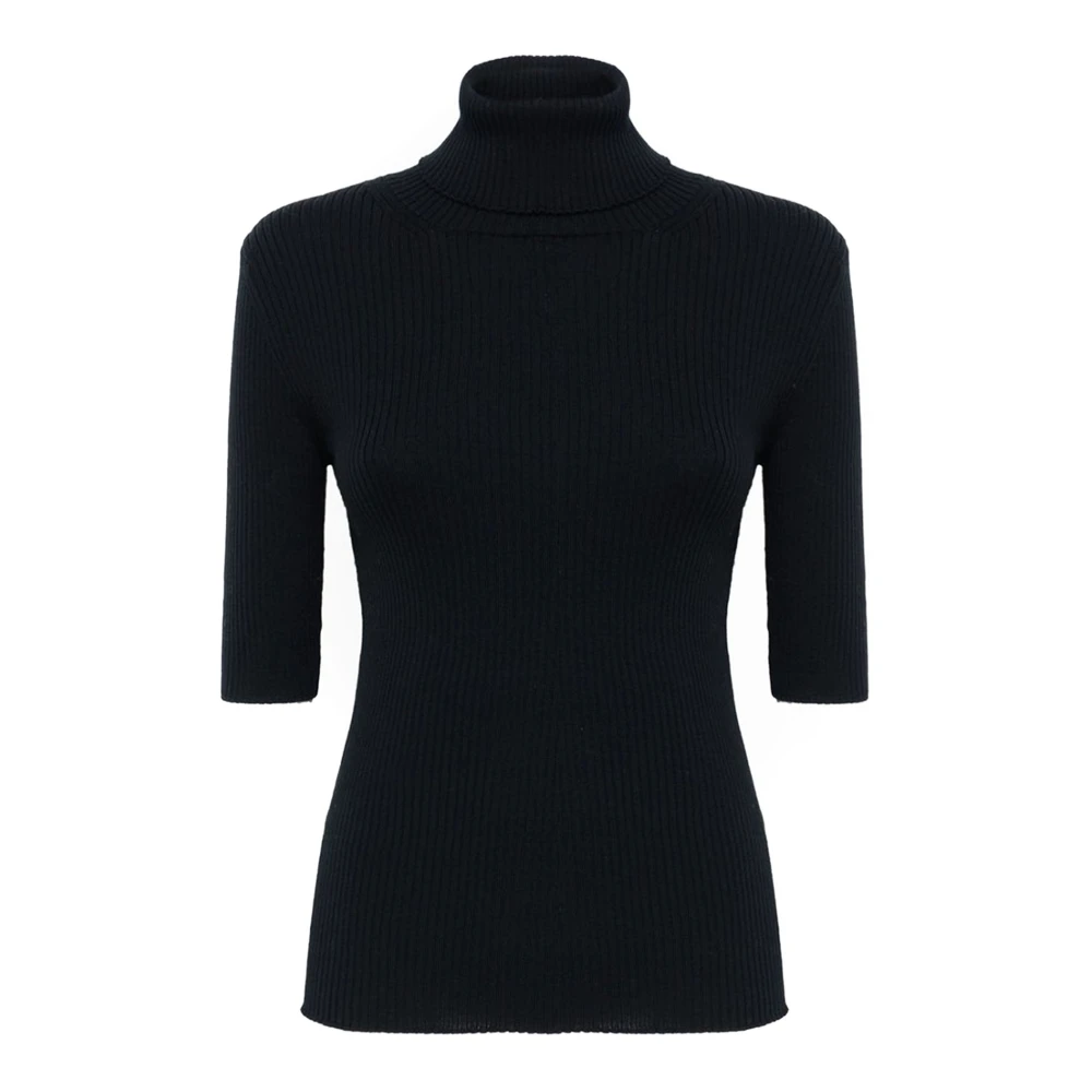 Alpha Industries Svart Merinoull Ribbstickad Turtleneck Tröja Black, Dam