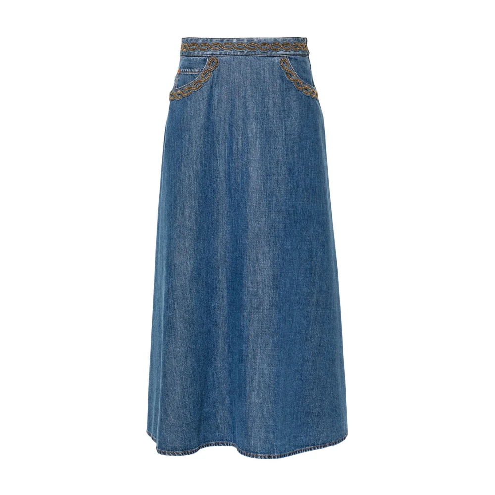 Valentino Garavani Elegante Zwarte Rok met Uniek Patroon Blue Dames