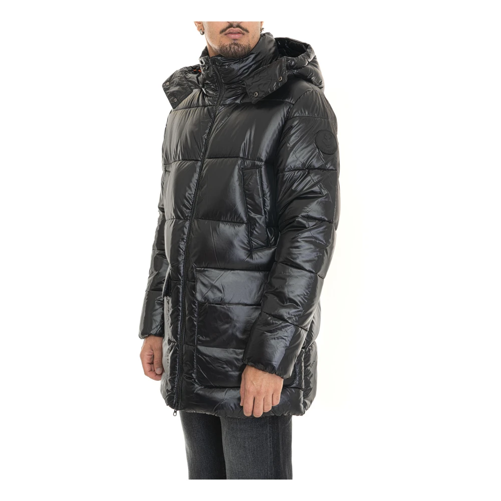 Save The Duck Glanzende Christian Coat met Afneembare Capuchon Black Heren
