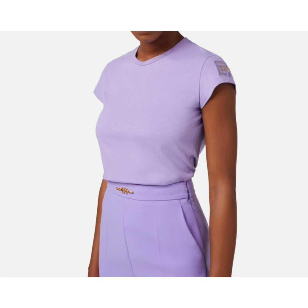 Elisabetta Franchi Geborduurd T-shirt met Franse mouwen Purple Dames