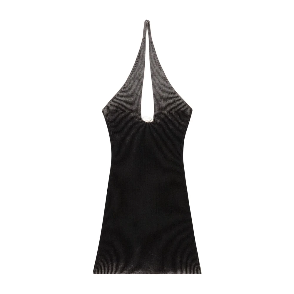 Diesel Zwarte Geribbelde Gebreide Halternek Jurk Black Dames