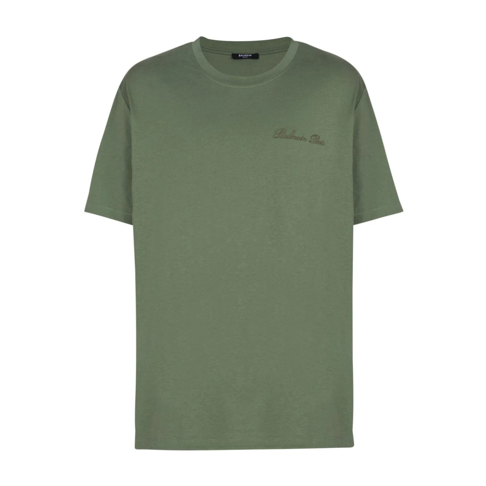 Balmain Geborduurd Logo Olijfgroen T-Shirt Green Heren