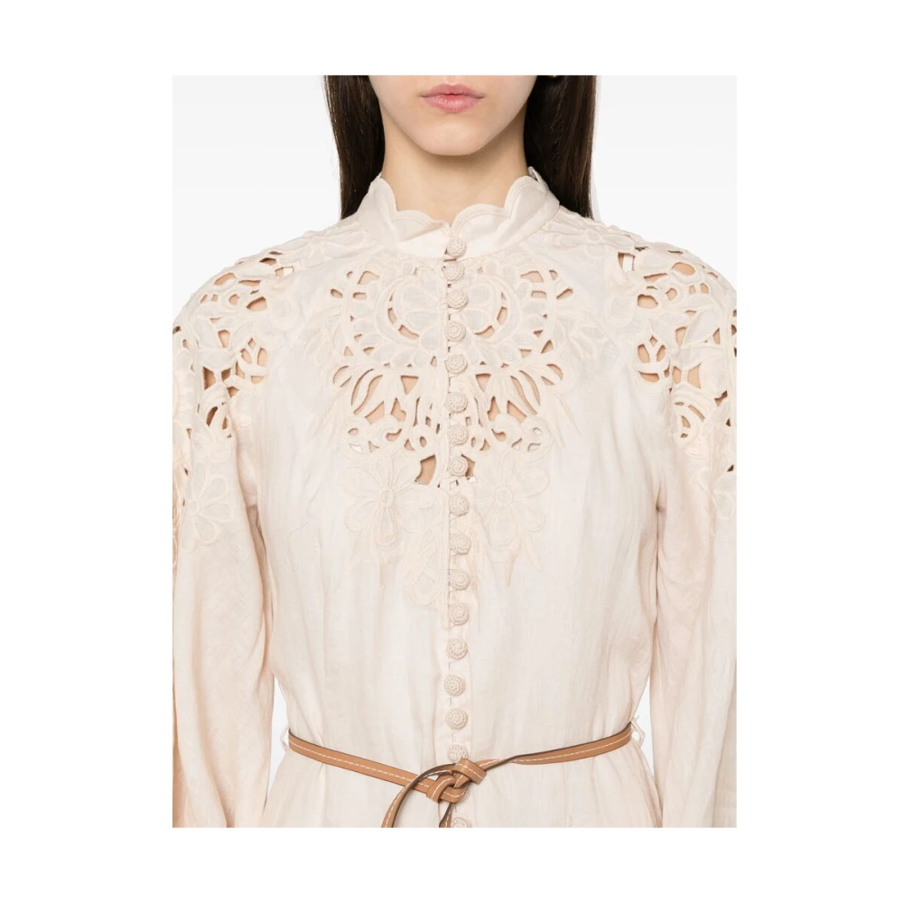 Zimmermann Taupe Mock Neck Puff Sleeve Jurk Beige Dames