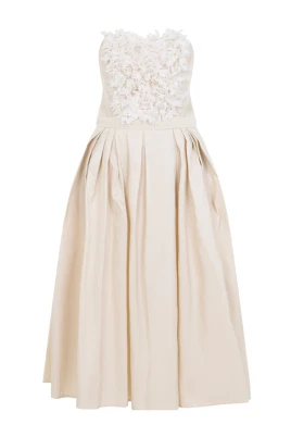 Broderad Beige Polyester Mini Klänning