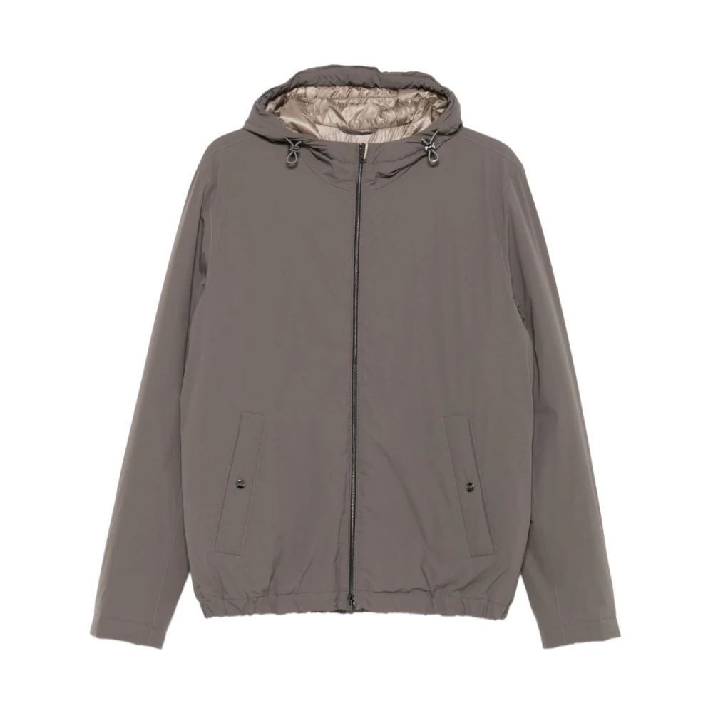 Herno Men's Brown Light Jackets, 2XL, Hooded Zip Coat