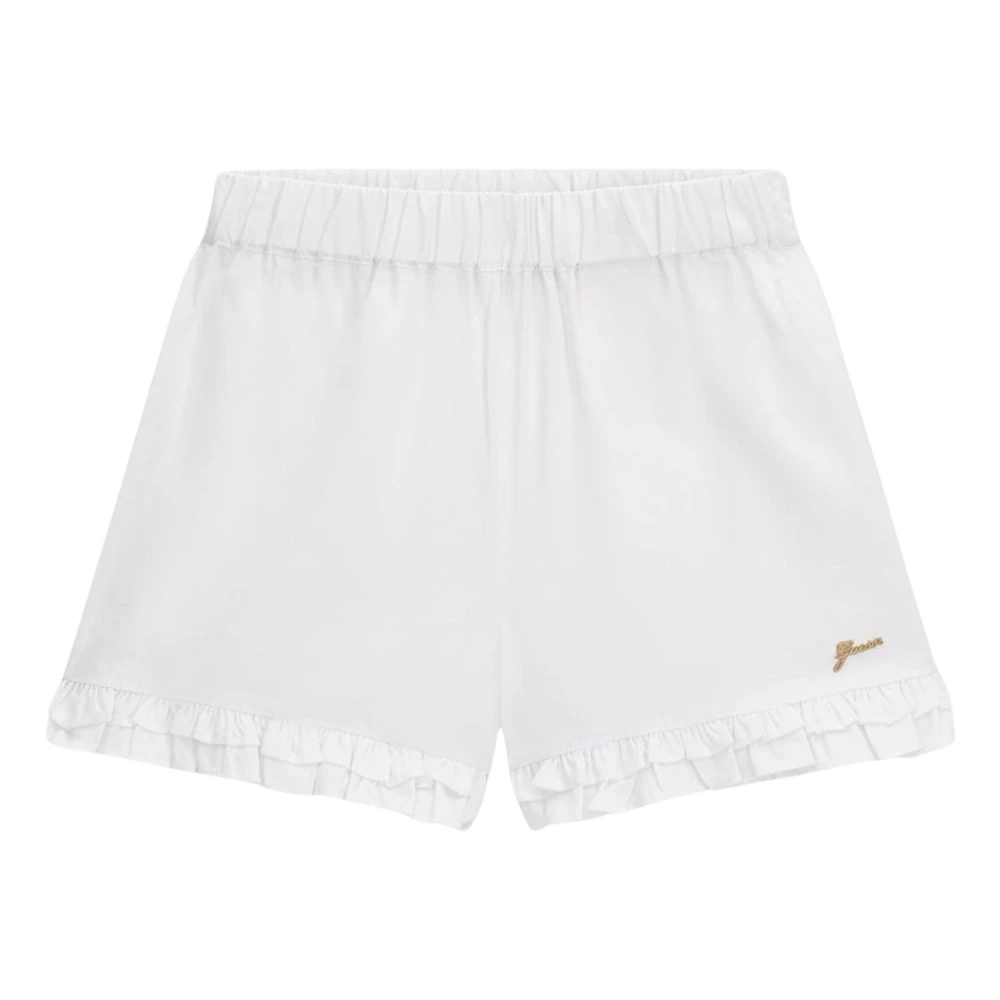 Guess Girls White Shorts, 12 Y, Poplin Logo Shorts