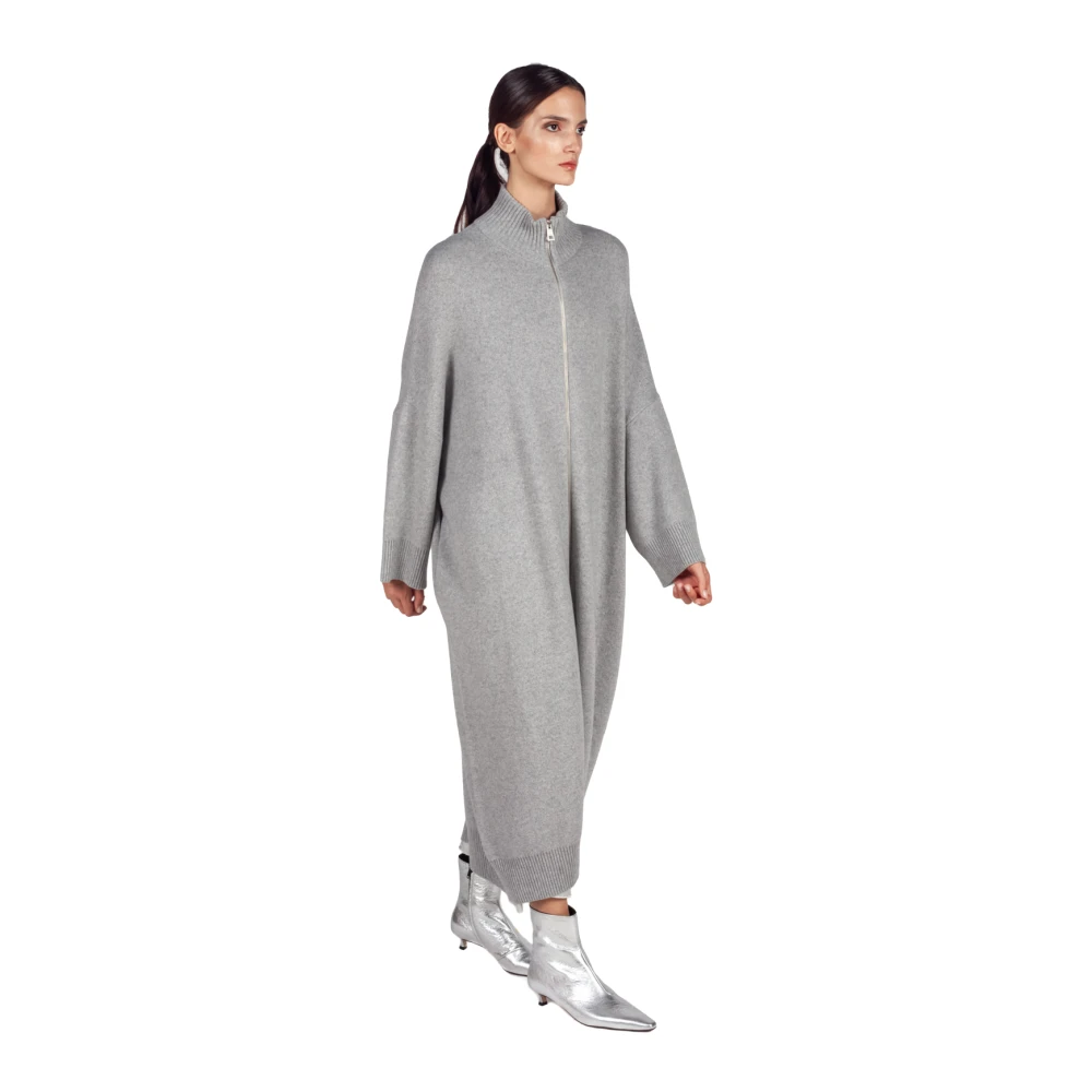 Liviana Conti Grijze Cashmere Blend Coatigan met Rits Gray Dames